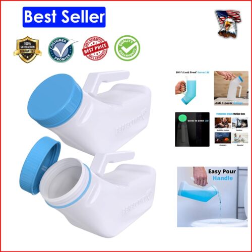Medical-Grade Portable 32oz Pee Urinal Bottle - Spill-Proof Men's Bed Pan 2 Pack