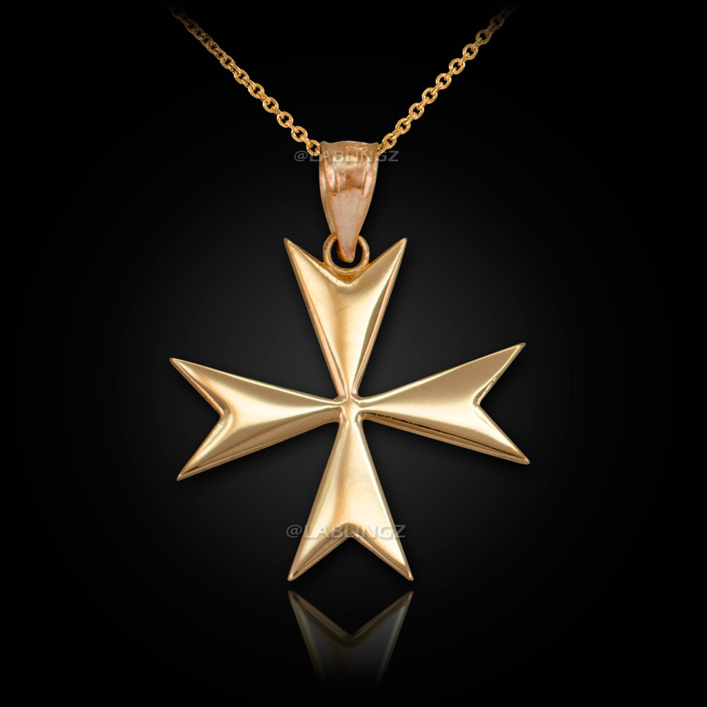 Polished Gold Maltese Cross Pendant Necklace