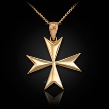 Polished Gold Maltese Cross Pendant Necklace