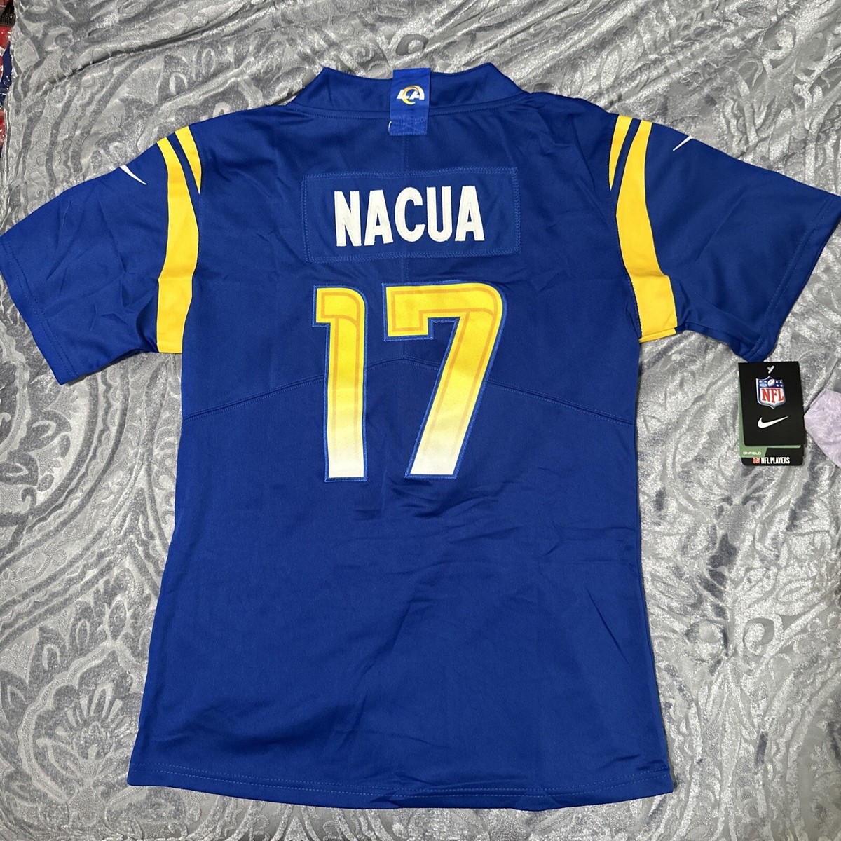 Puka Nacua Jersey Women Large Blue Los Angeles Rams #17 Stitched Blue
