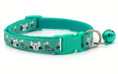Pet Collar Safety Adjustable Cat Dog Bell Cat Face Fish Turquoise 7.48-12.60 in