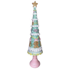 Christmas TREE Pink Green Gingerbread Icing Sugar 17" Resin Star New NWT