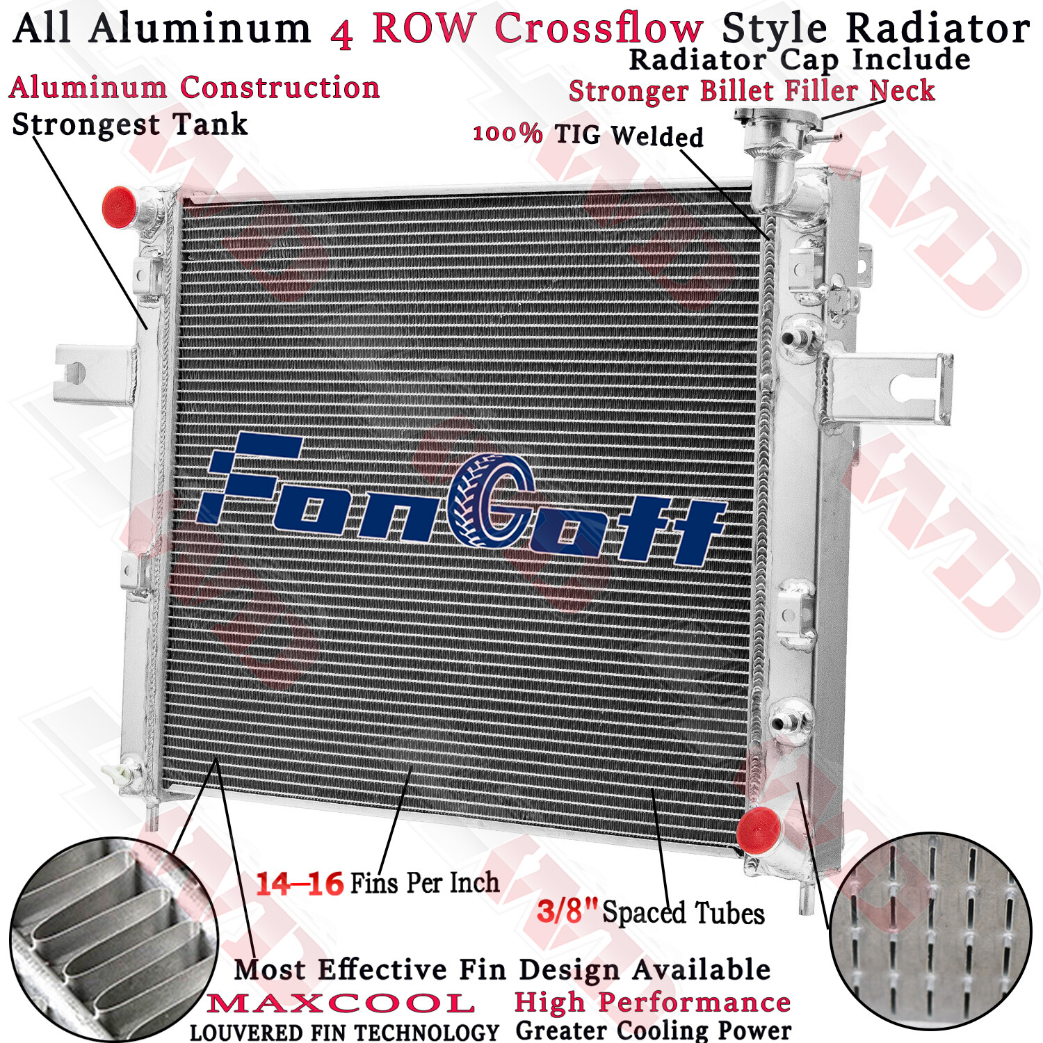 4 Row Radiator For 1999-2000 Jeep Grand Cherokee Laredo Sport 4-Door 4.7L V8 Gas