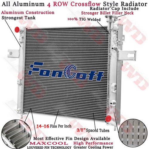4 Row Radiator For 1999-2000 Jeep Grand Cherokee Laredo Sport 4-Door 4.7L V8 Gas
