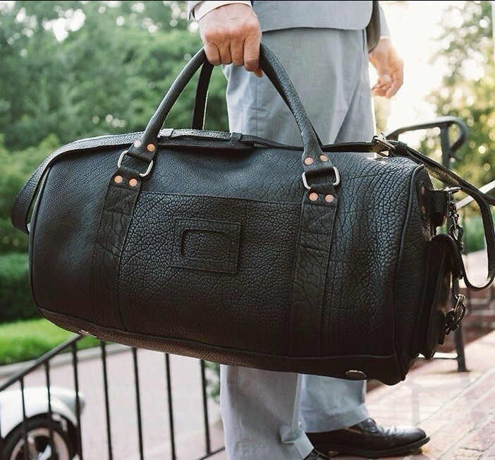 Rare Buffalo Jackson Ryder Reserve Black Bison Leather Duffel Bag