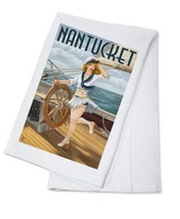 Nantucket, Ma - Pinup Girl Sailing - Lp Artwork (100% Cotton Towel Absorbent) Nantucket, Ma - Pinup Girl Sailing - Lp Artwork (100% Cotton Towel Absorbent)