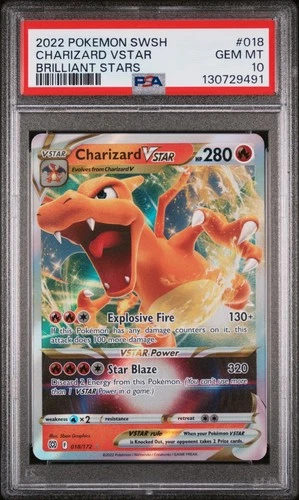 2022 POKEMON SWORD & SHIELD BRILLIANT STARS #018 CHARIZARD VSTAR PSA 10