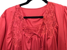 Vtg Shadowline Sexy Red 2-piece Lace Nightgown &Robe Set Long Sleeve  Sz L
