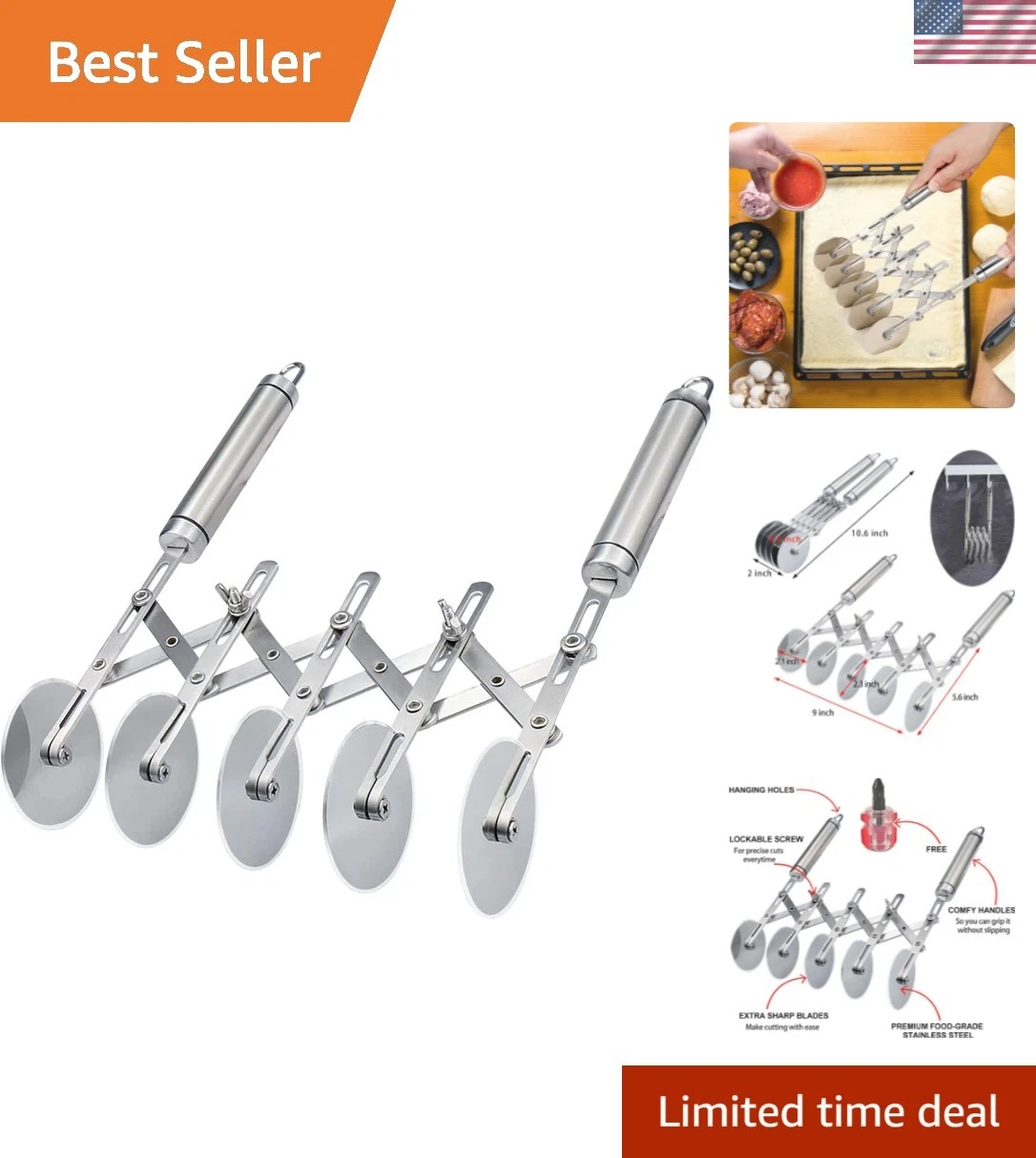5 Wheel Pastry Cutter Stainless Pizza Slicer Multi-Round Dough Cutter Roller ...
Opens in a new wind