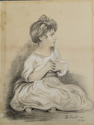 Original Kohlezeichnung eines jungen Mädchens von G Jackson 1895 nach Joshua Reynolds