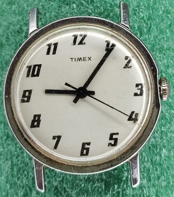 C1777 mens 1975 Timex Mercury Manual White Face Movement Vintage Watch Parts lot