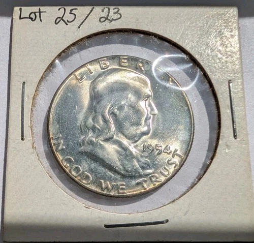 1954 Franklin Half Dollar, 90% Silver UNC w/ light edge toning