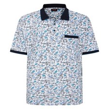 Espionage sur Tous Imprimé Oiseau Polo pour Hommes Blanc/Marine / Bleu, 2XL-6XL