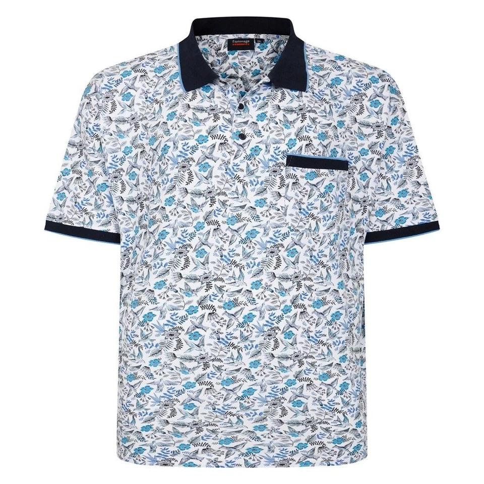 Espionage sur Tous Imprimé Oiseau Polo pour Hommes Blanc/Marine / Bleu, 2XL-6XL - Photo 1/1