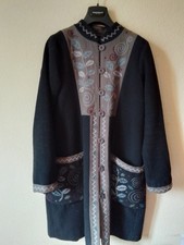Gudrun Sjödén Wollmantel /Jacke schwarz mit bunter Stickerei,  Größe ca. 38