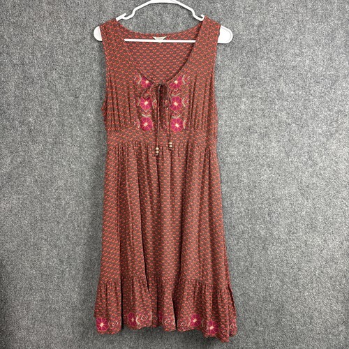 FOSSIL Dress Womens Size XL Gray Red Boho Peasant Cottagecore