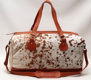 Genuine Cowhide Leather Travel Duffel Bag Hair On Hide Weekender Overnight 6520