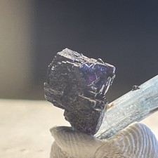 RARE DARK PURPLE FLUORITE ON AQUAMARINE CRYSTAL NIGERIA 