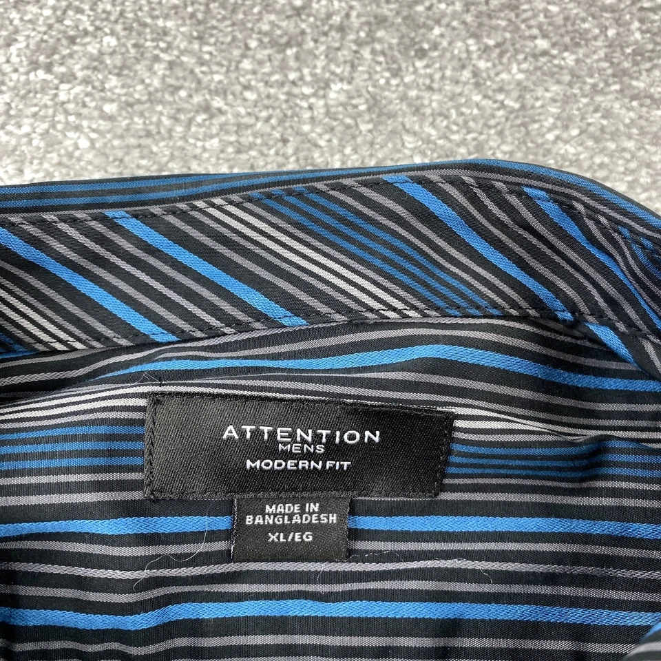 Camisa Attention Calce Moderno Abotonada Para Hombre XL Manga Larga Azul Rayas Foto 3 de 4