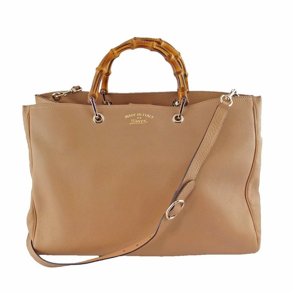 Gucci Bamboo Large Tote 2Way Bag Beige Leather & Bamboo AB Size