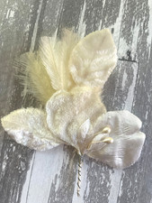 Vintage Millinery Velvet Satin Ivory Flat Flower w Ivory Feather