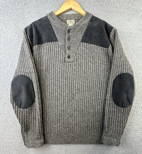 VTG L.L. Bean Commando Sweater Mens L Gray Wool 1/4 Button Crewneck Ribbed Knit