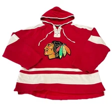 Old Time Sports Hockey Hoodie Men's Medium Chicago Blackhawks Red White & Black