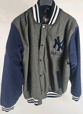 #ad Vtg NY Yankees G III Carl Banks NLB Varsity Jacket Wool Blended Gray Navy XL $99.99