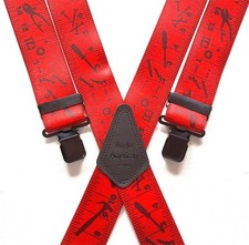 Men Tape Measure Red Braces Heavy Duty 1.5" Wide Work Trade Motorbike Black Clip