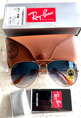 NEW Ray Ban RB3026 62mm Unisex Blue Gradient Lens Gold Frame Sunglasses