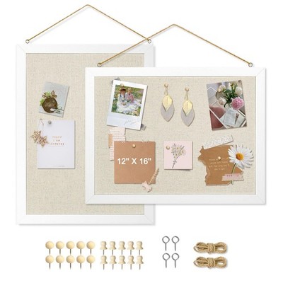 2-Pack Double-Sided Cork Board with Linen, 16 x 12 Hanging Wood Framed Bullet...