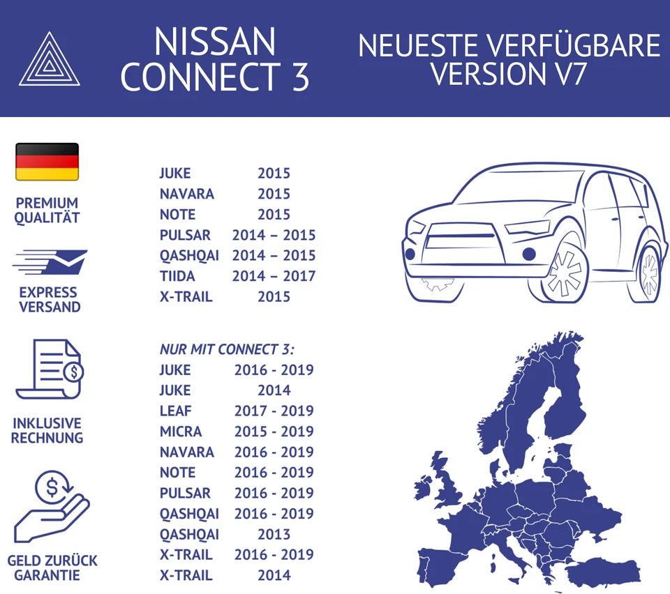 NEUESTE NISSAN CONNECT 3 V7 SD KARTE EUROPA Qashqai X-Trail Micra Juke Note Leaf - Bild 2 von 4