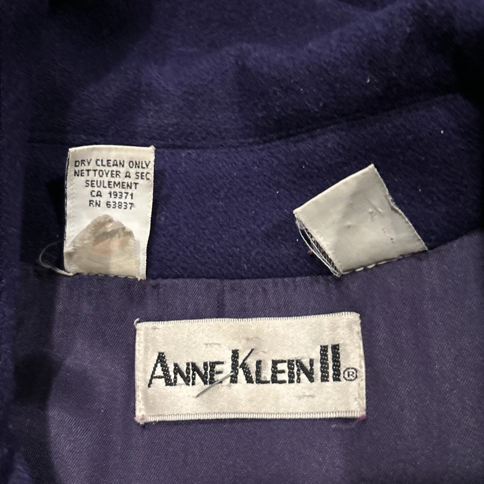 Abrigo De Colección Anne Klein Púrpura 100% Lana Forrado Abrigo con Capucha Talla S Bolsillos Foto 4 de 4