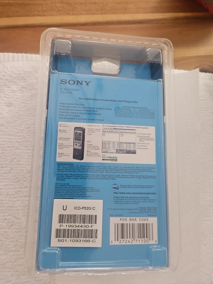 🎤 New Sony ICD-P520 Digital Voice Recorder 256 MB Flash Memory Factory Sealed🎤 - Image 2 of 2