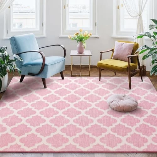  Alfombra marroquí Shag para sala de estar, alfombra geométrica moderna de 5x8 pies, esponjosa  Foto 3 de 4