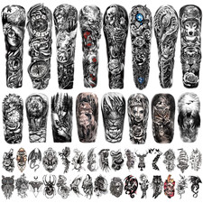 Full Arm Temporary Tattoo Waterproof for Men L22.8  Xw7  , 46 Sheets Fake Tattoos