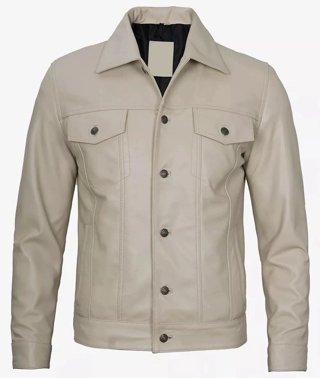 New Men's Genuine Lambskin Beige Leather Trucker Jacket Denim Style Coat Jacket
Opens in a new windo