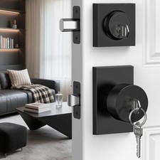 Exterior Door Knob and Deadbolt Set, Matte Black Front Door Lock Set Exterior...