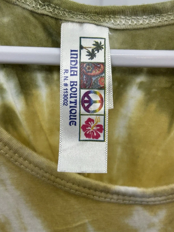 India Boutique Tie Dye Verano Top Amarillo Sin Mangas Boho, Talla Gratis. 1W Foto 3 de 4