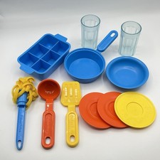 Fisher Price Fun With Food Kitchen 2101 Dishes Utensil Plates Cups Vtg 1987 Lot