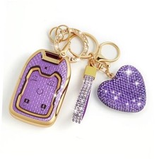 Key Fob Cover with Diamond, Compatible with GMC Yukon Chevy Suburban Purple