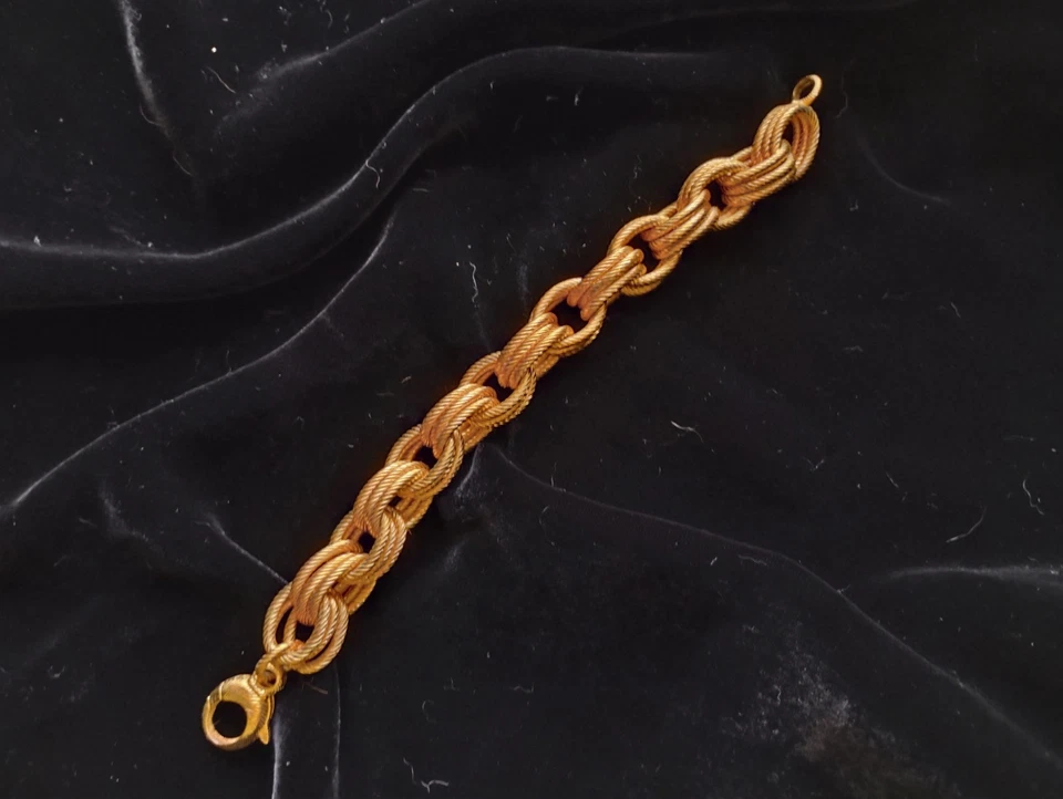 Brazalete Bronce Italiano Oro 18ct Sobre Bronce 8" Triple Eslabón Rolo Foto 3 de 4