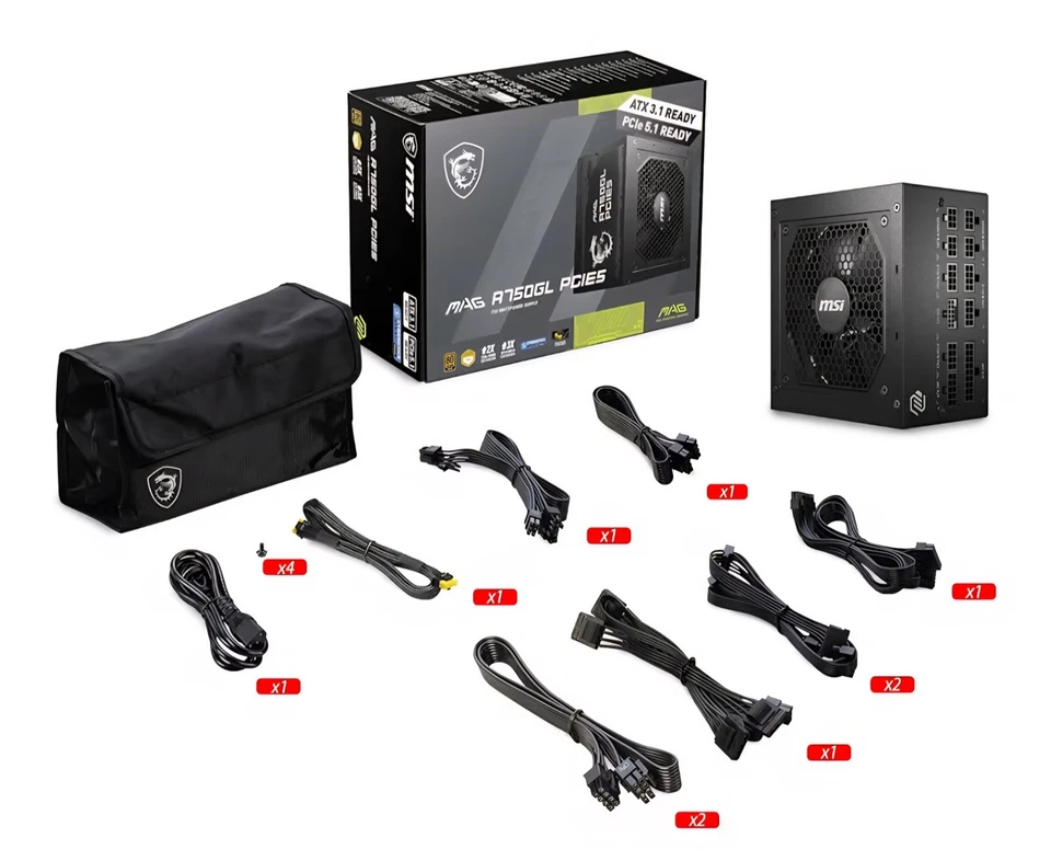 MSI - MAG A750GL PCIE 5 750W ATX 3.1 Full Modular 80+ Gold Gaming Power Supply - Image 4 of 4