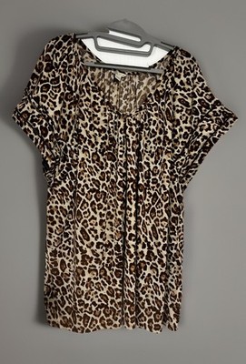 CATO Tunic Top Size 22 /24W Brown Leopard Print SS Blouse EUC