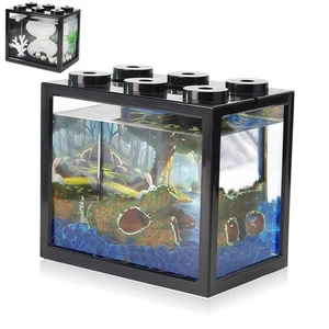Small Betta Fish Tank, Mini Sea Monkey Tank Aquarium Kit with Gravel & Backgr