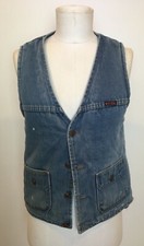 Vintage Big Ben Distressed Blue Denim Sherpa lined Snap Front Vest sz 38 Medium