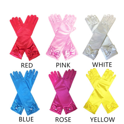 6 Pairs Elegant Pearl Bow Stretch Satin Long Finger Dress Gloves for Girls Kids