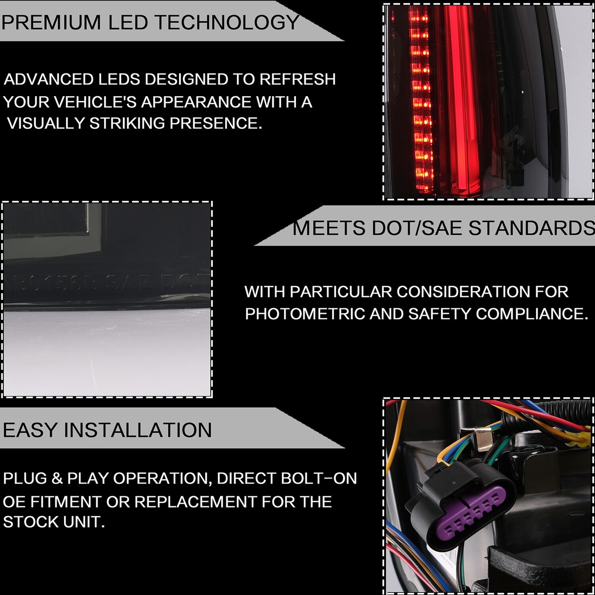 Smoked LED Tail Lights For 2007-2014 Cadillac Escalade & Escalade ESV - Custom Black Housing