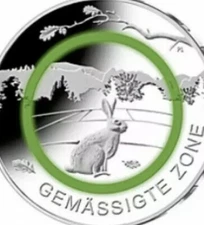 Germany Coin 5€ Euro 2019 Moderate Temperate Zone Polimer Ring Green rabbit hare