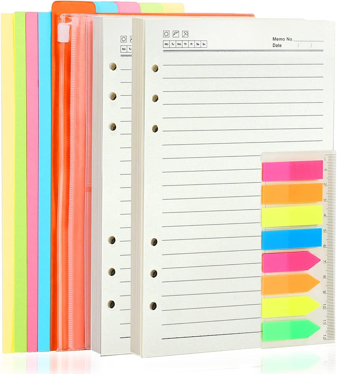 2 Pack A6 Refill Paper Lined - 5 Colorful Index Dividers, 2 Pieces Loose Leaf...